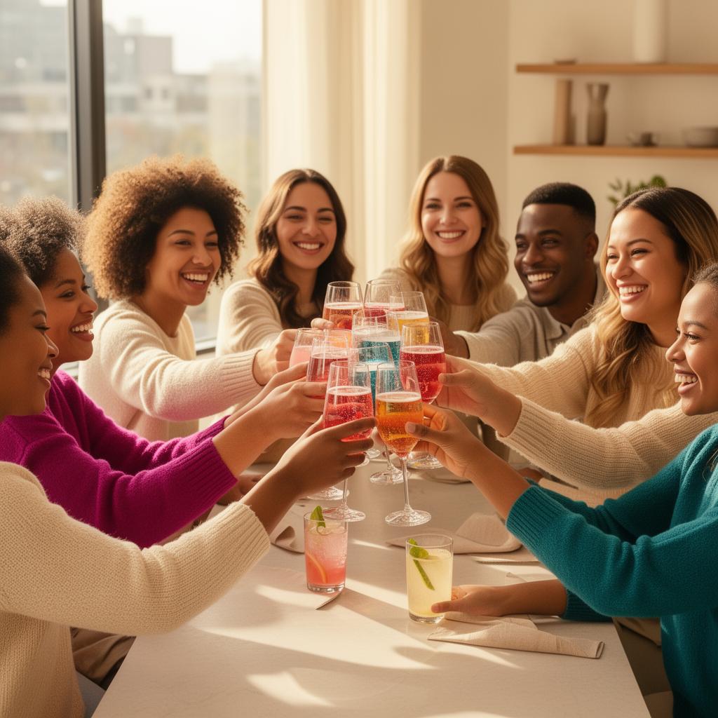 Friends cheersing with non-alcoholic drinks