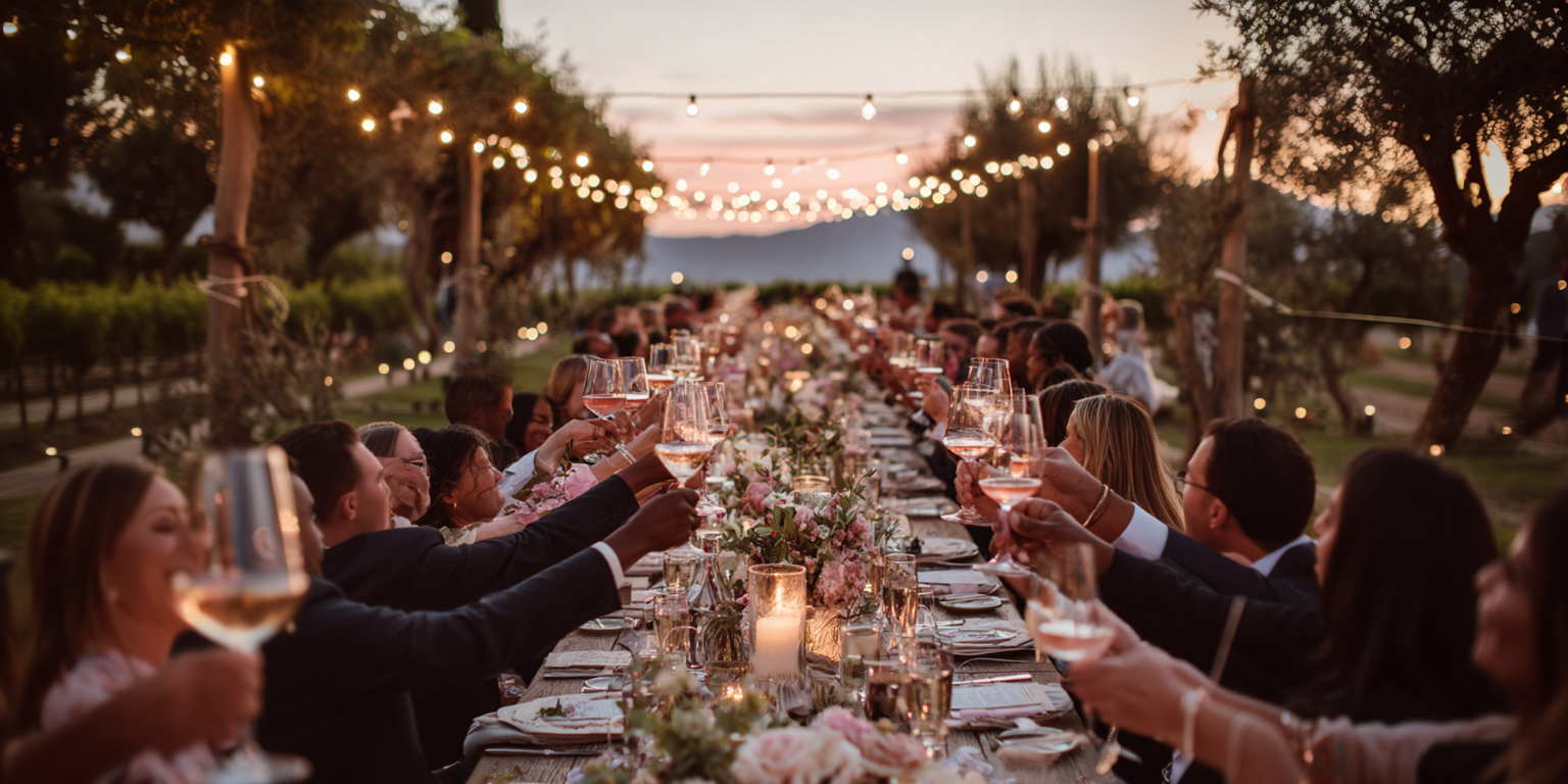 Guests enjoying colorful drinks at an outdoor event