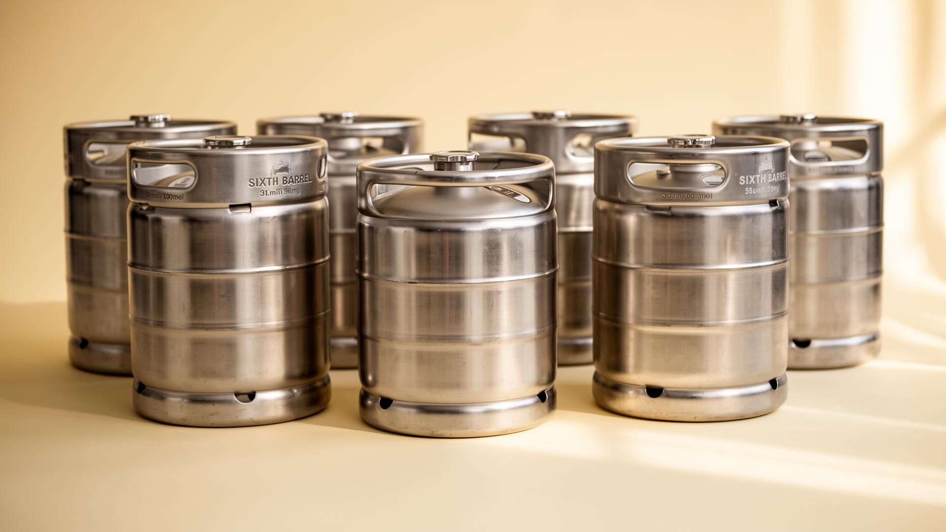 Curated lineup of stainless steel sixth-barrel non-alcoholic kegs