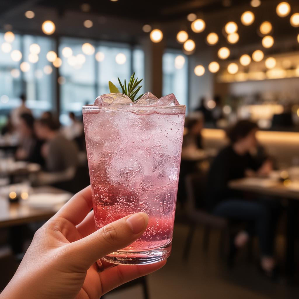 Hand holding a premium non-alcoholic sparkling drink